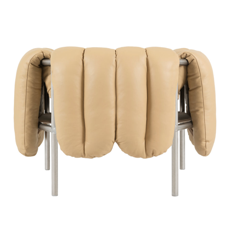 PUFFY Lounge Chair | Edelstahl Leder Sand