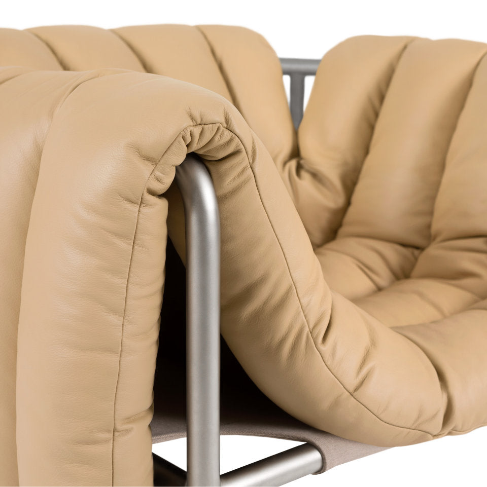 PUFFY Lounge Chair | Edelstahl Leder Sand