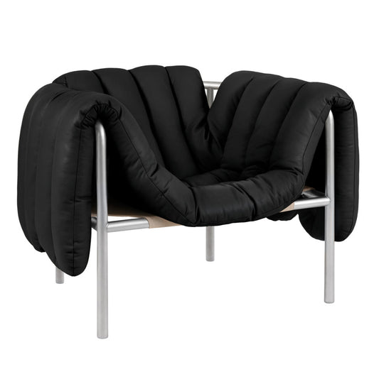 PUFFY Lounge Chair | Edelstahl Leder Schwarz