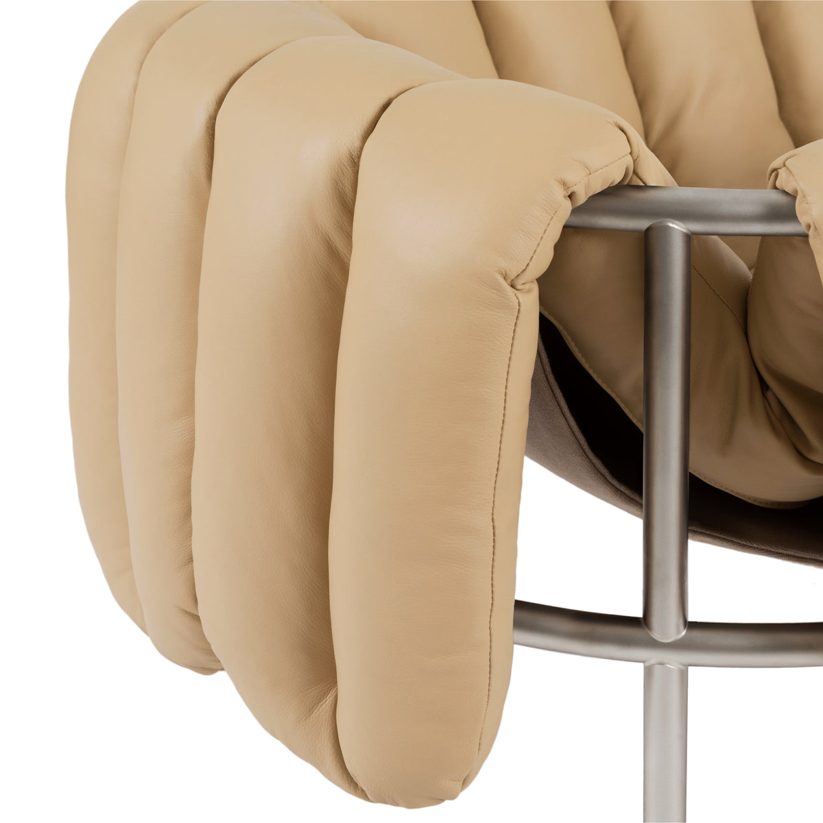 PUFFY Sofa | Edelstahl Leder Sand