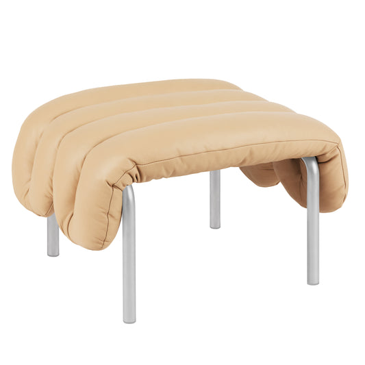 PUFFY Ottomane | Edelstahl Leder Sand