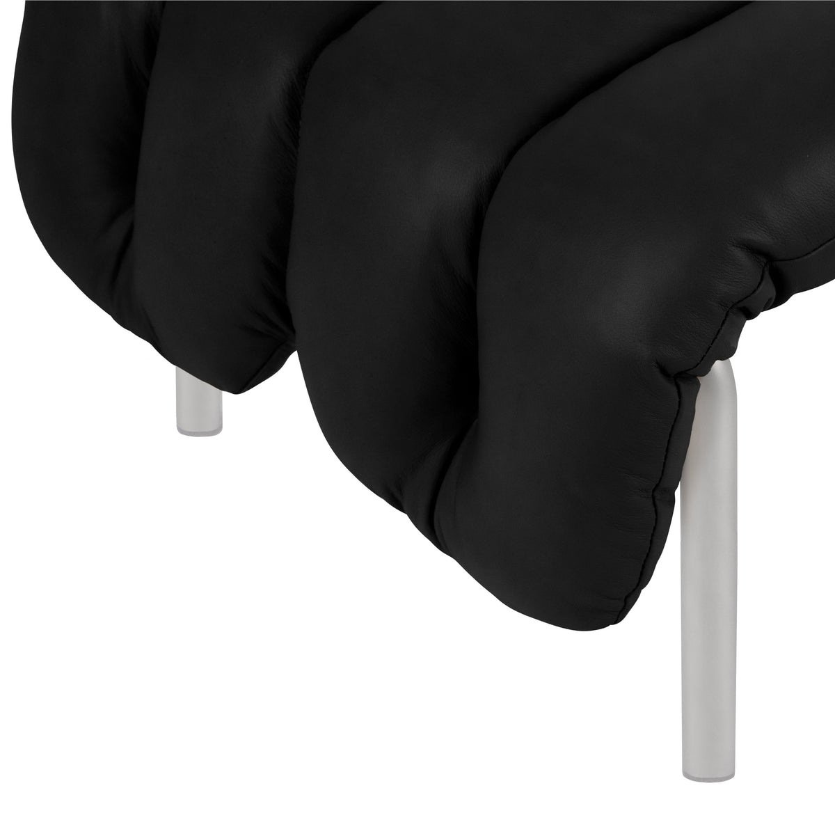 PUFFY Ottomane | Edelstahl Leder Schwarz