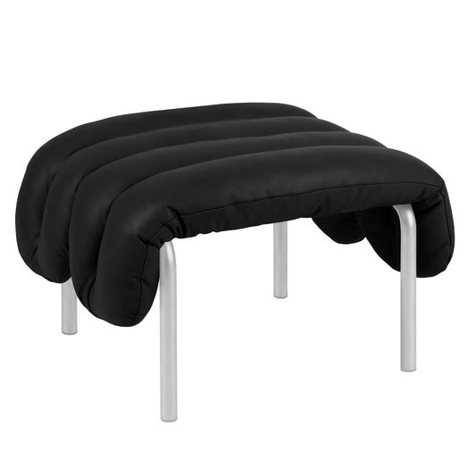 PUFFY Ottomane | Edelstahl Leder Schwarz