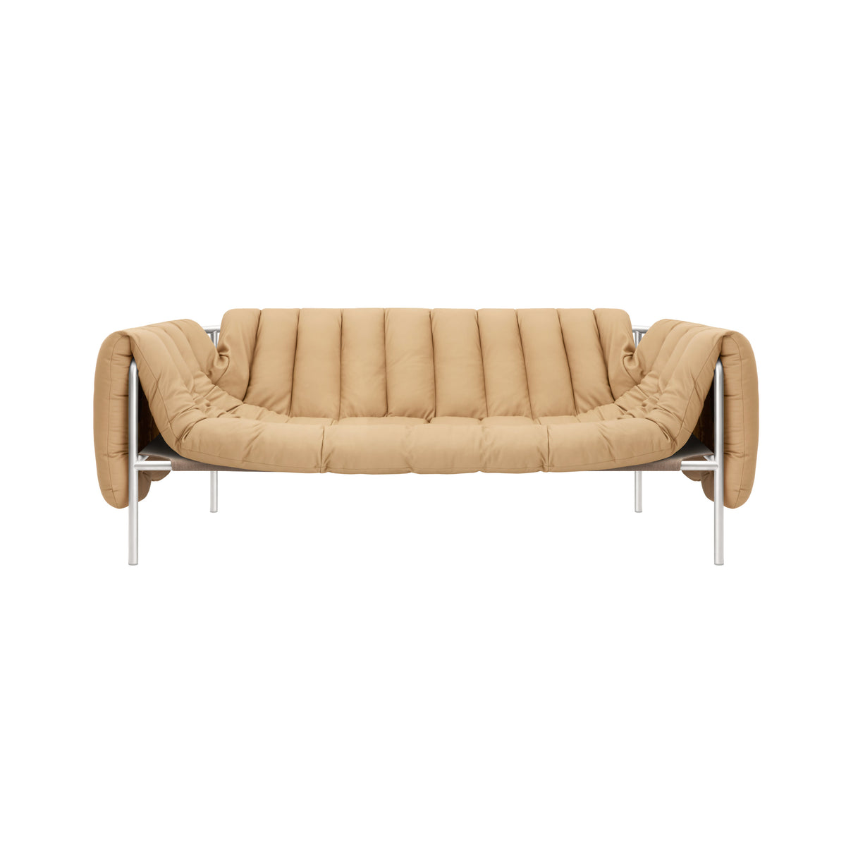 PUFFY Sofa | Edelstahl Leder Sand