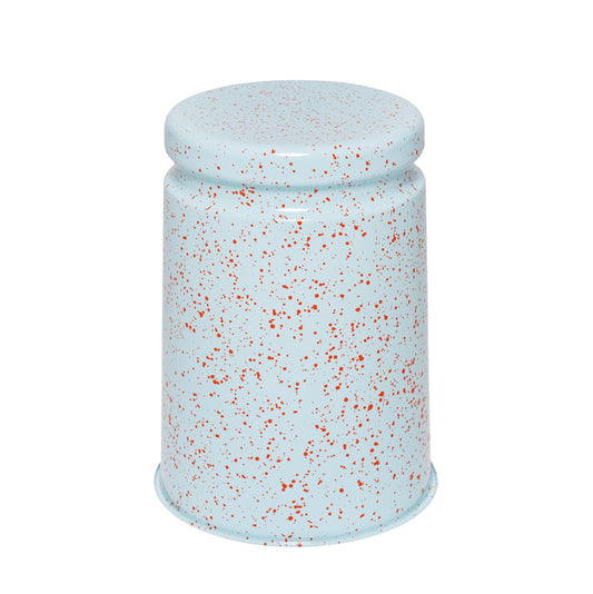 LAST Hocker | Stahl Emaille Hellblau + Rotorange