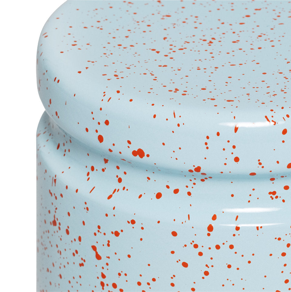 LAST Hocker | Stahl Emaille Hellblau + Rotorange