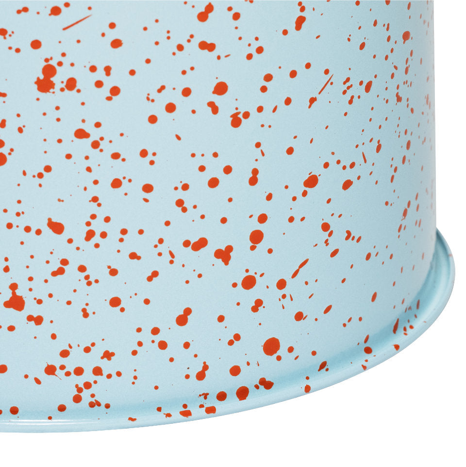 LAST Hocker | Stahl Emaille Hellblau + Rotorange
